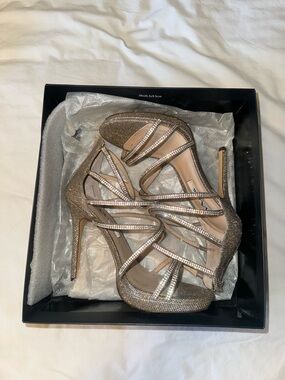 Nina Metallic Champagne Rhinestone Strappy High Heels